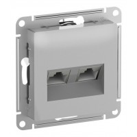 Розетка компьютерная 2xRJ45 Cat.6 SYSTEME ELECTRIC ATLASDESIGN, скрытый монтаж, алюминий, ATN000388