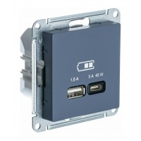Розетка USB+USB type C SYSTEME ELECTRIC ATLASDESIGN, скрытый монтаж, грифель, ATN000729