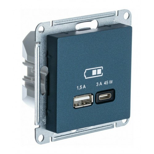 Розетка USB+USB type C SYSTEME ELECTRIC ATLASDESIGN, скрытый монтаж, изумруд, ATN000829