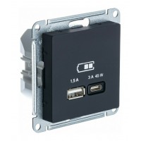 Розетка USB+USB type C SYSTEME ELECTRIC ATLASDESIGN, скрытый монтаж, карбон, ATN001029