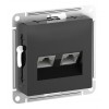 Розетка компьютерная 2xRJ45 Cat.6 SYSTEME ELECTRIC ATLASDESIGN, скрытый монтаж, карбон, ATN001088