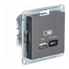 Розетка USB+USB type C SYSTEME ELECTRIC ATLASDESIGN, скрытый монтаж, мокко, ATN000629