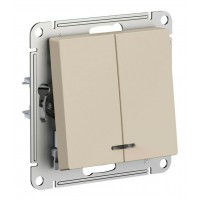 Выключатель 2-клавишный SYSTEME ELECTRIC ATLASDESIGN с подсветкой, скрытый монтаж, песочный, ATN001253