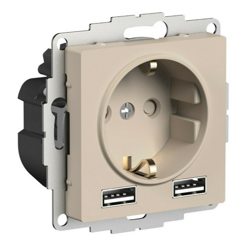 Розетка с 2xUSB SYSTEME ELECTRIC ATLASDESIGN, скрытый монтаж, с заземлением, песочный, ATN001230
