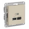 Розетка USB+USB type C SYSTEME ELECTRIC ATLASDESIGN, скрытый монтаж, песочный, ATN001229