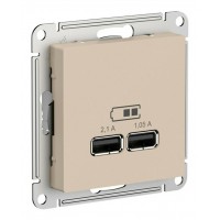 Розетка 2xUSB SYSTEME ELECTRIC ATLASDESIGN, скрытый монтаж, песочный, ATN001233