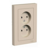 Розетка двойная SYSTEME ELECTRIC ATLASDESIGN, скрытый монтаж, без заземления, со шторками, песочный
