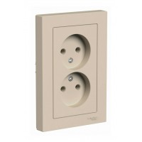 Розетка двойная SYSTEME ELECTRIC ATLASDESIGN, скрытый монтаж, без заземления, песочный