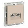 Розетка компьютерная 2xRJ45 SYSTEME ELECTRIC ATLASDESIGN, скрытый монтаж, песочный, ATN001285