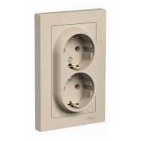 Розетка двойная SYSTEME ELECTRIC ATLASDESIGN, скрытый монтаж, с заземлением, песочный, ATN001224