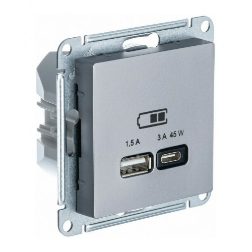 Розетка USB+USB type C SYSTEME ELECTRIC ATLASDESIGN, скрытый монтаж, сталь, ATN000929