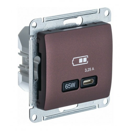 Розетка USB type C SYSTEME ELECTRIC GLOSSA, скрытый монтаж, баклажановый, GSL001127