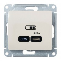 Розетка USB type C SYSTEME ELECTRIC GLOSSA, скрытый монтаж, бежевый, GSL000227