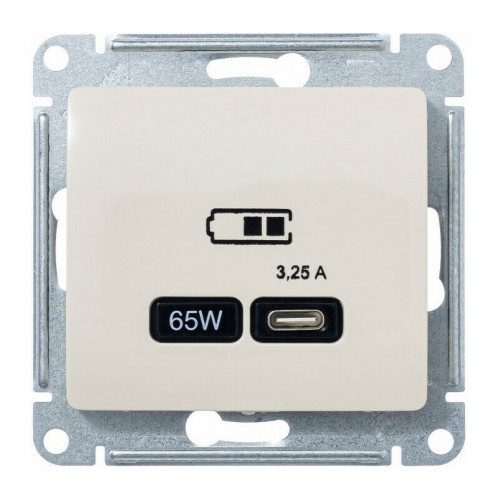 Розетка USB type C SYSTEME ELECTRIC GLOSSA, скрытый монтаж, бежевый, GSL000227