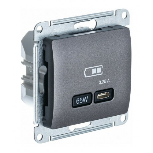 Розетка USB type C SYSTEME ELECTRIC GLOSSA, скрытый монтаж, графит, GSL001327