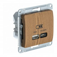 Розетка USB+USB type C SYSTEME ELECTRIC GLOSSA, скрытый монтаж, дуб, GSL000529