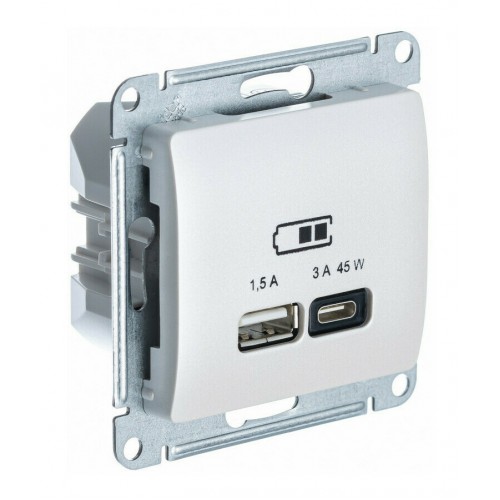 Розетка USB+USB type C SYSTEME ELECTRIC GLOSSA, скрытый монтаж, перламутр, GSL000629