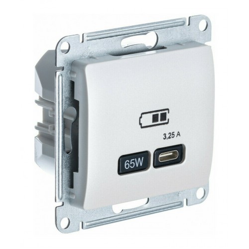 Розетка USB type C SYSTEME ELECTRIC GLOSSA, скрытый монтаж, перламутр, GSL000627