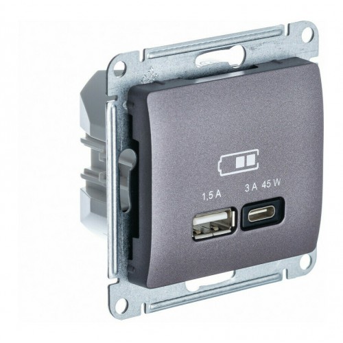 Розетка USB+USB type C SYSTEME ELECTRIC GLOSSA, скрытый монтаж, сиреневый туман, GSL001429