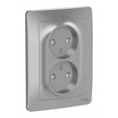 Розетка двухместная SYSTEME ELECTRIC BLANCA, скрытый монтаж, без заземления, со шторками, алюминий