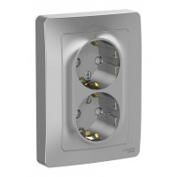 Розетка двухместная SYSTEME ELECTRIC BLANCA, скрытый монтаж, с заземлением, со шторками, алюминий, BLNRS001123