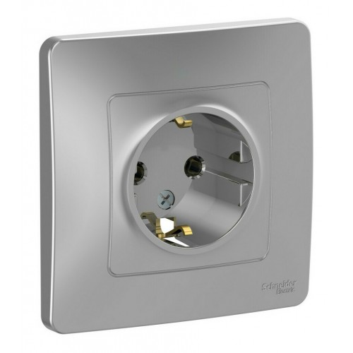 Розетка SYSTEME ELECTRIC BLANCA, скрытый монтаж, с заземлением, алюминий, BLNRS001013