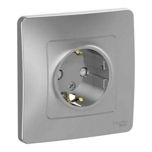 Розетка SYSTEME ELECTRIC BLANCA, скрытый монтаж, с заземлением, со шторками, алюминий, BLNRS001113