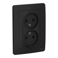 Розетка двухместная SYSTEME ELECTRIC BLANCA, скрытый монтаж, без заземления, антрацит