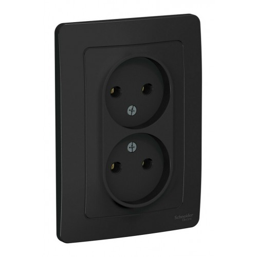 Розетка двухместная SYSTEME ELECTRIC BLANCA, скрытый монтаж, без заземления, антрацит