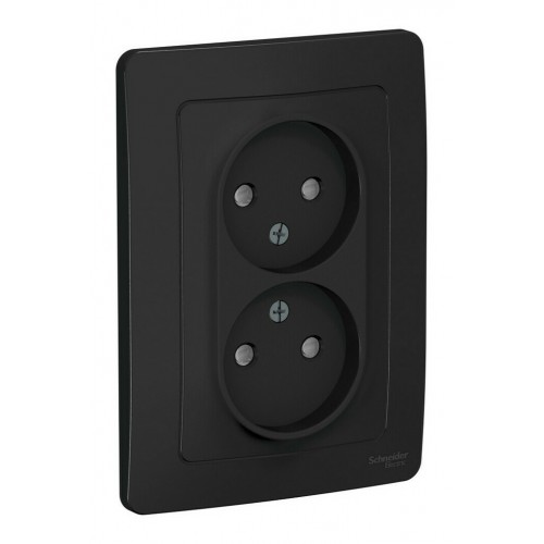Розетка двухместная SYSTEME ELECTRIC BLANCA, скрытый монтаж, без заземления, со шторками, антрацит