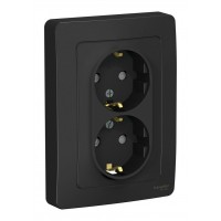 Розетка двухместная SYSTEME ELECTRIC BLANCA, скрытый монтаж, с заземлением, со шторками, антрацит, BLNRS001126