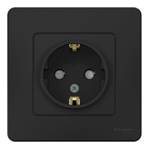 Розетка SYSTEME ELECTRIC BLANCA, скрытый монтаж, с заземлением, со шторками, антрацит, BLNRS001116