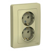 Розетка двухместная SYSTEME ELECTRIC BLANCA, скрытый монтаж, с заземлением, бежевый, BLNRS001027