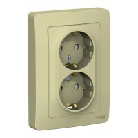 Розетка двухместная SYSTEME ELECTRIC BLANCA, скрытый монтаж, с заземлением, со шторками, бежевый, BLNRS001127