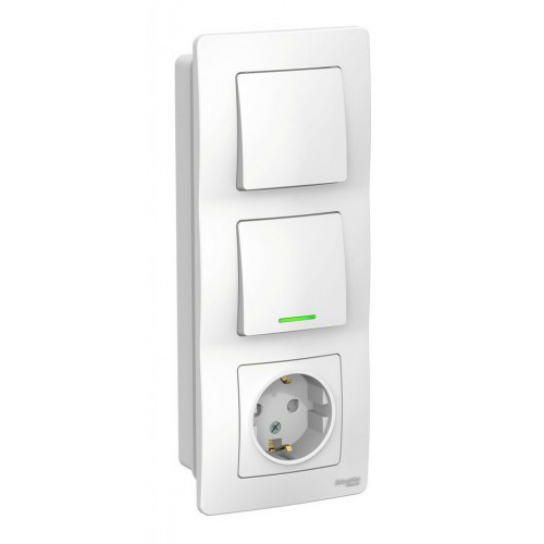 Блок розетка + выключатель SYSTEME ELECTRIC BLANCA с подсветкой, скрытый монтаж, белый, BLNBS101111