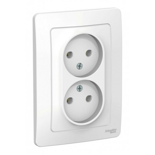 Розетка двухместная SYSTEME ELECTRIC BLANCA, скрытый монтаж, без заземления, белый