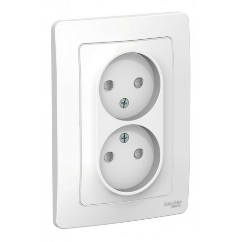 Розетка двухместная SYSTEME ELECTRIC BLANCA, скрытый монтаж, без заземления, со шторками, белый