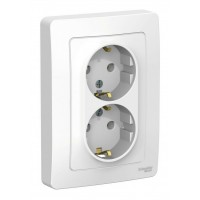 Розетка двухместная SYSTEME ELECTRIC BLANCA, скрытый монтаж, с заземлением, белый, BLNRS001021