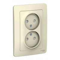 Розетка двухместная SYSTEME ELECTRIC BLANCA, скрытый монтаж, без заземления, со шторками, молочный