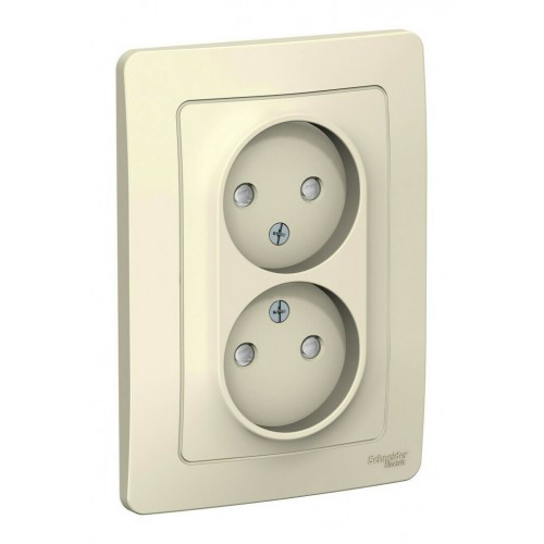 Розетка двухместная SYSTEME ELECTRIC BLANCA, скрытый монтаж, без заземления, со шторками, молочный
