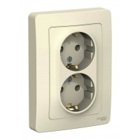Розетка двухместная SYSTEME ELECTRIC BLANCA, скрытый монтаж, с заземлением, молочный, BLNRS001022