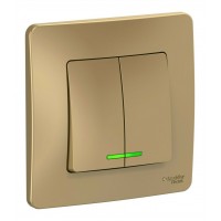 Выключатель 2-клавишный SYSTEME ELECTRIC BLANCA с подсветкой, скрытый монтаж, титан, BLNVS010514