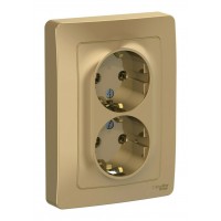 Розетка двухместная SYSTEME ELECTRIC BLANCA, скрытый монтаж, с заземлением, титан, BLNRS001024