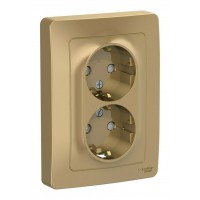 Розетка двухместная SYSTEME ELECTRIC BLANCA, скрытый монтаж, с заземлением, со шторками, титан, BLNRS001124