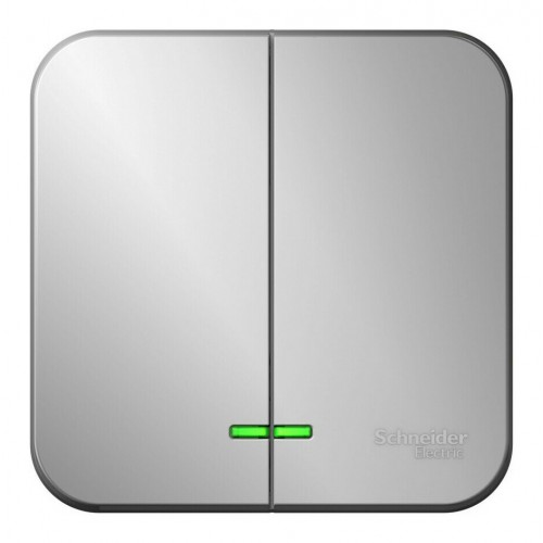 Выключатель 2-клавишный SYSTEME ELECTRIC BLANCA с подсветкой, открытый монтаж, алюминий, BLNVA105103