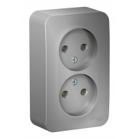 Розетка двухместная SYSTEME ELECTRIC BLANCA, открытый монтаж, без заземления, алюминий
