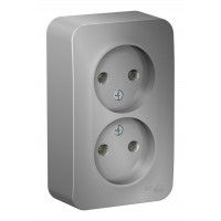 Розетка двухместная SYSTEME ELECTRIC BLANCA, открытый монтаж, без заземления, алюминий,