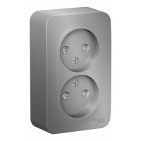 Розетка двухместная SYSTEME ELECTRIC BLANCA, открытый монтаж, без заземления, со шторками, алюминий