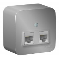 Розетка компьютерная 2xRJ45 SYSTEME ELECTRIC BLANCA, открытый монтаж, алюминий, BLNIA045453