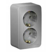 Розетка двухместная SYSTEME ELECTRIC BLANCA, открытый монтаж, с заземлением, алюминий, BLNRA010203